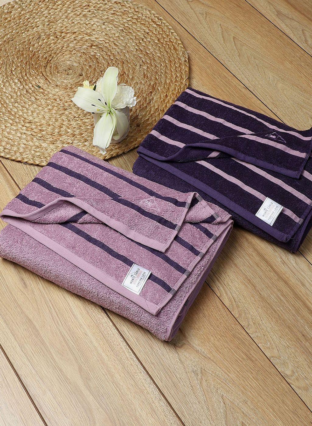 Purple & Pink Cotton 525 GSM Bath Towel (Pack of 2)