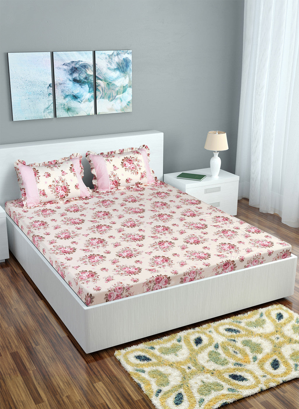 Multi Color 130 GSM Bedsheet with 2 Pillow Covers