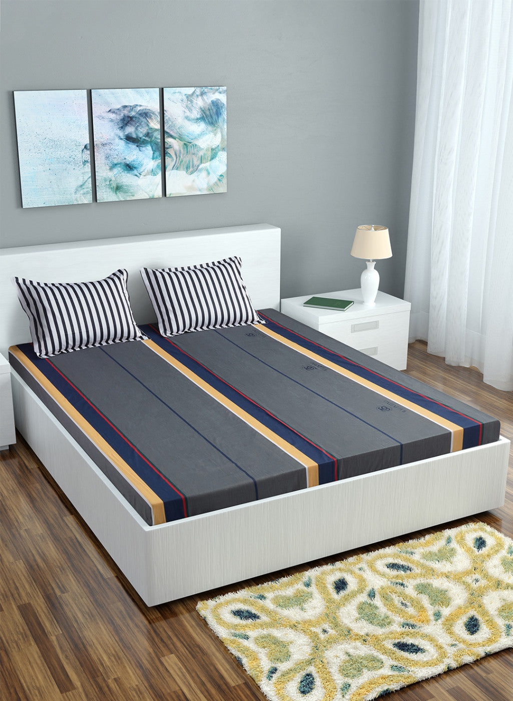 Multi Color 128/68 TC Bedsheet with 2 Pillow Covers