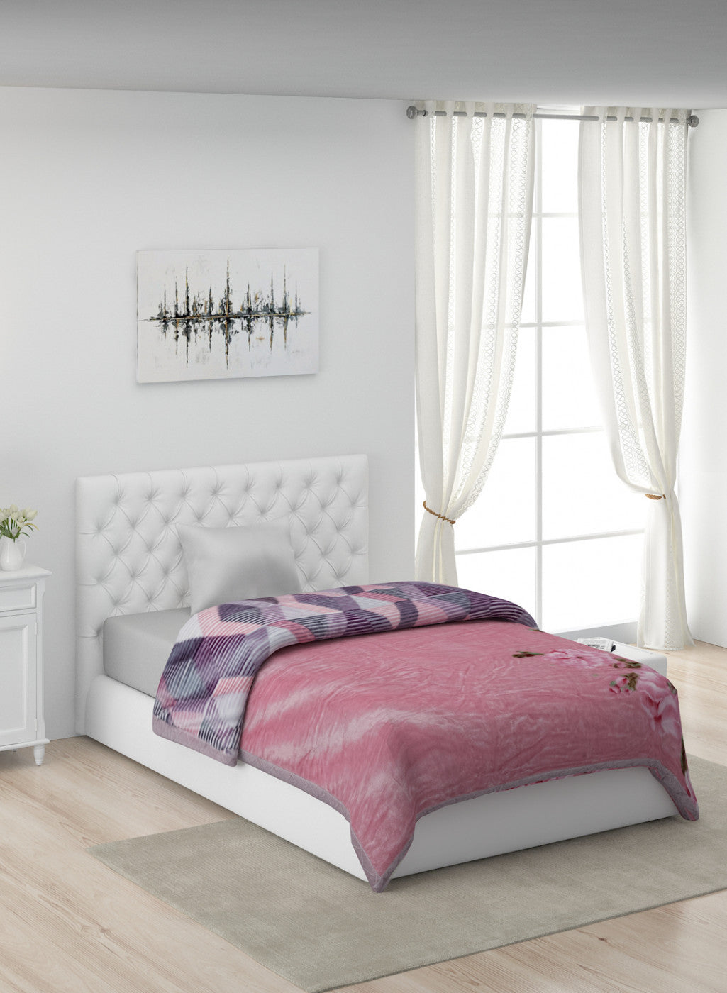 Printed Mink Single Blanket for Heavy Winter -2 Ply