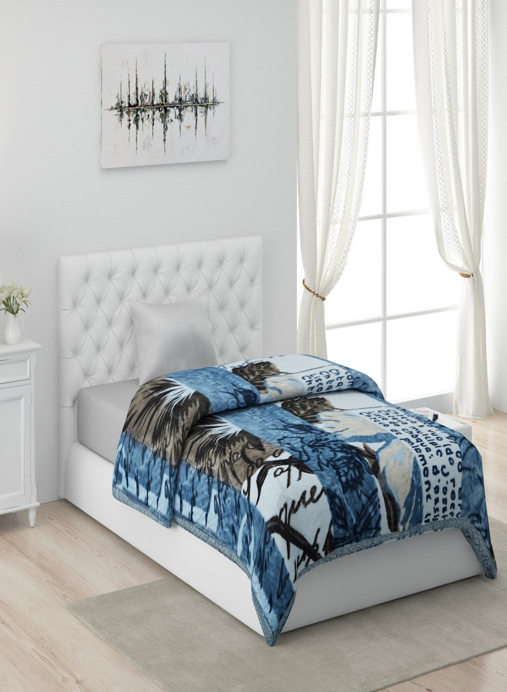 Printed Mink Single Blanket for Mild Winter -1 Ply