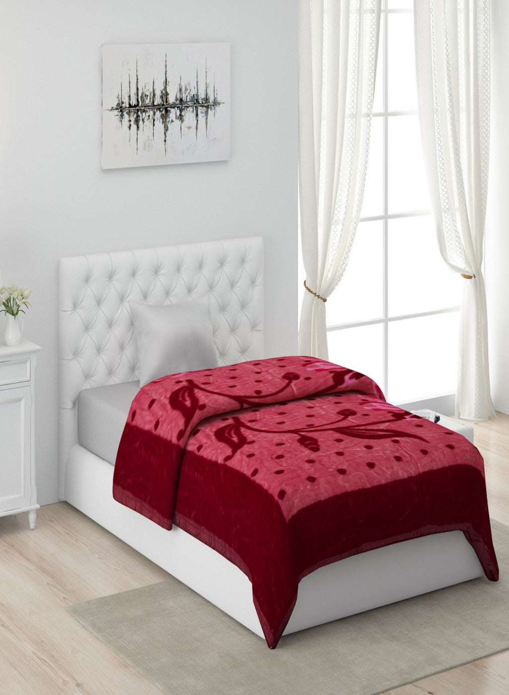 Printed Mink Single Blanket for Mild Winter -1 Ply