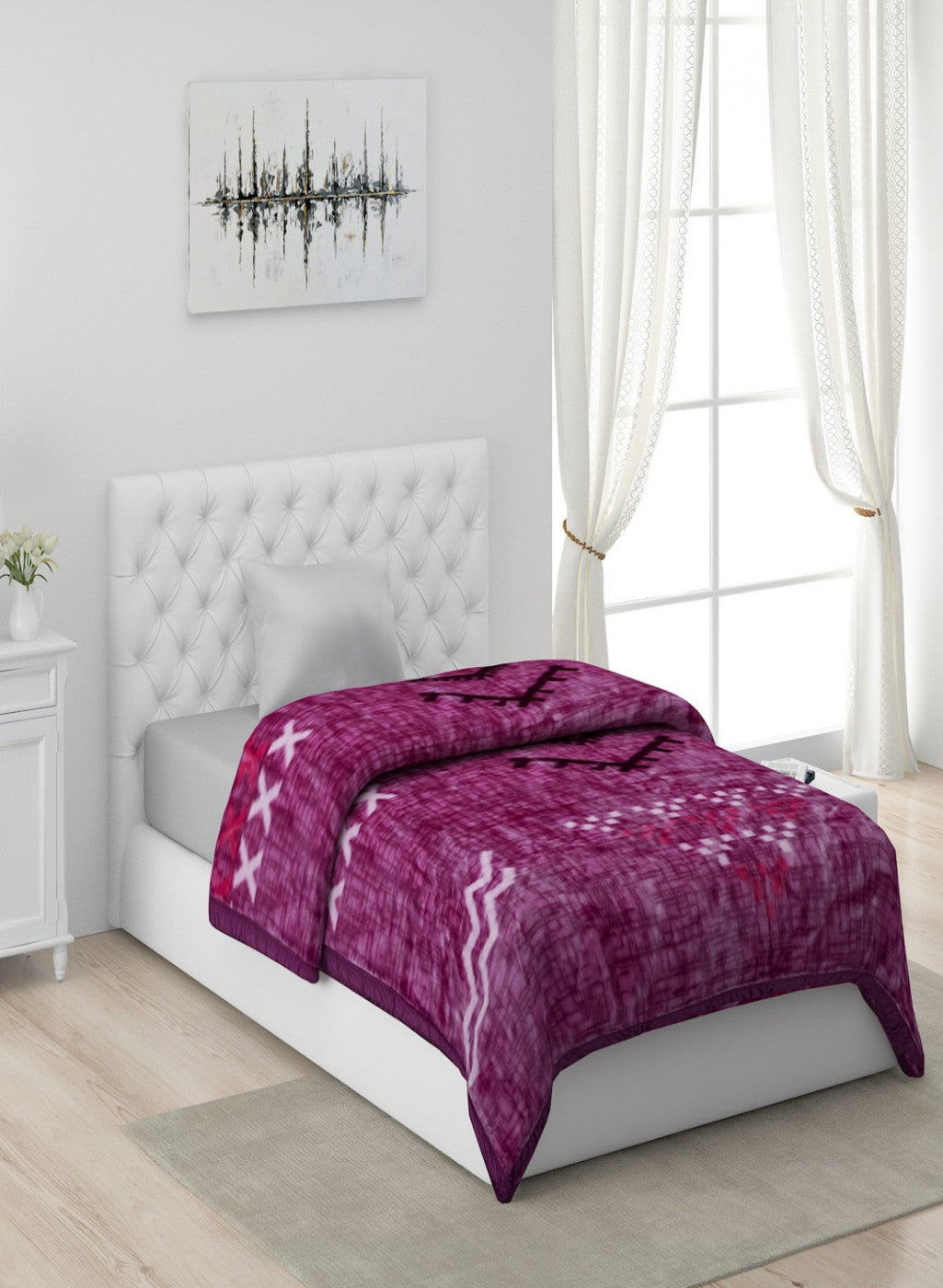Printed Mink Single Blanket for Mild Winter -1 Ply
