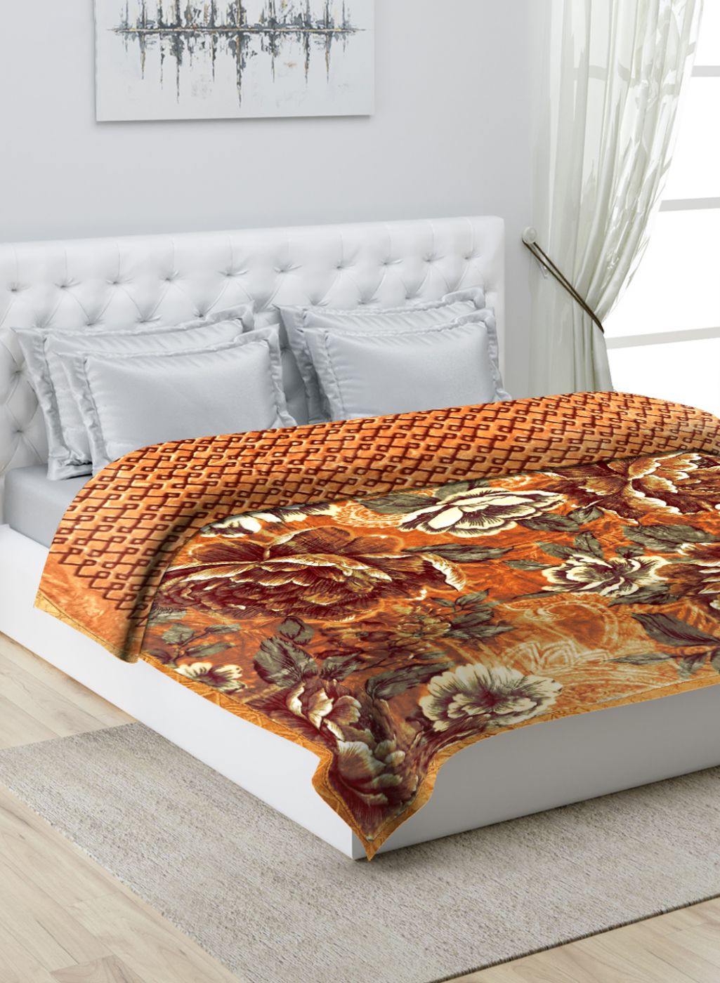 Buy Printed Mink Double Blanket for Heavy Winter -3 Ply Online in