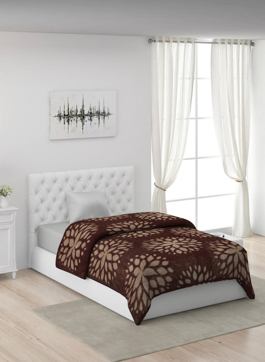 Printed Mink Single Blanket for Mild Winter -1 Ply