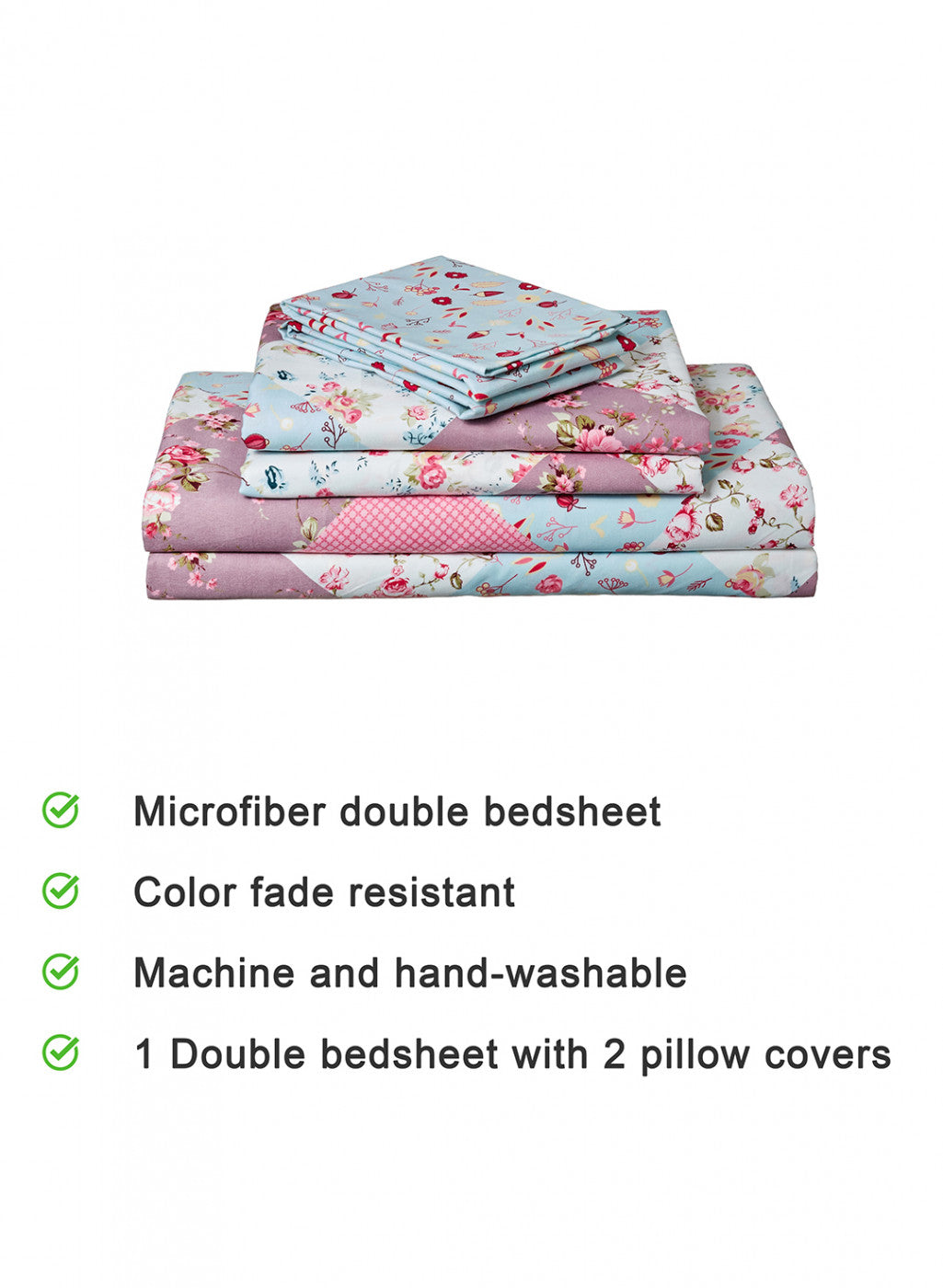 Multi Color 130 GSM Bedsheet with 2 Pillow Covers + 1 Duvet