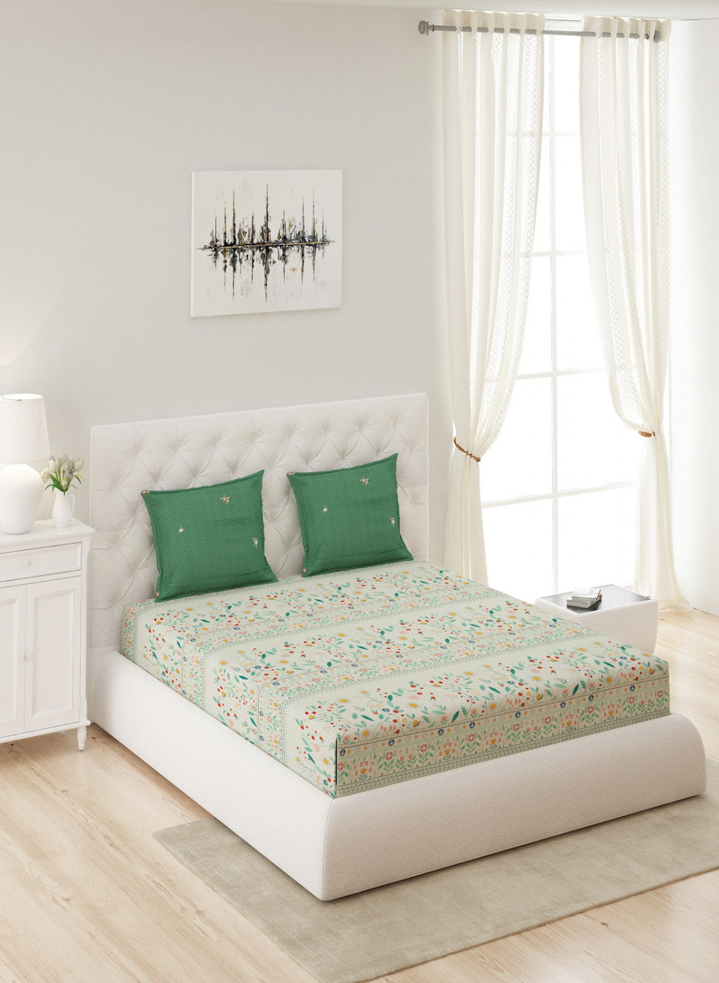 Multicolor 200 TC Bedsheet with 2 Pillow Covers (Romance)