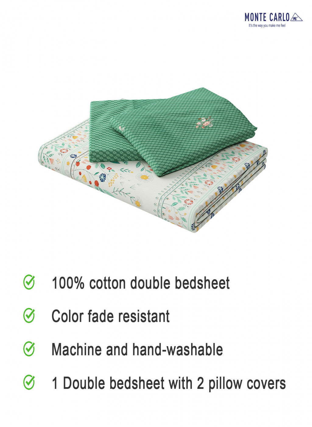 Multicolor 200 TC Bedsheet with 2 Pillow Covers (Romance)