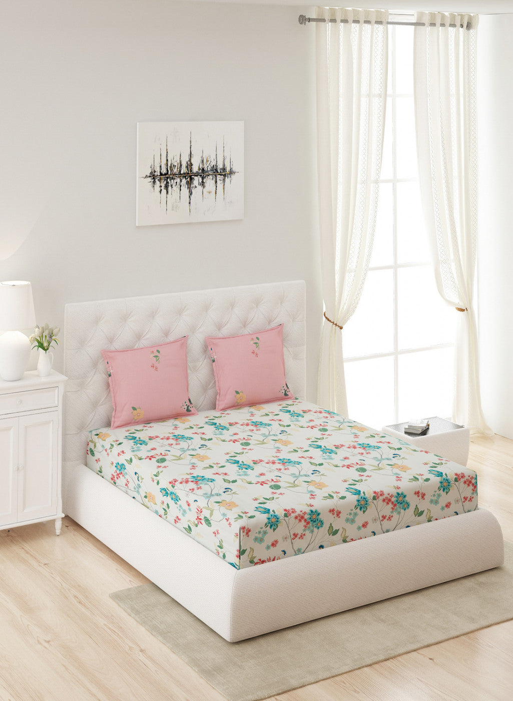 Multicolor 200 TC Bedsheet with 2 Pillow Covers (Romance)