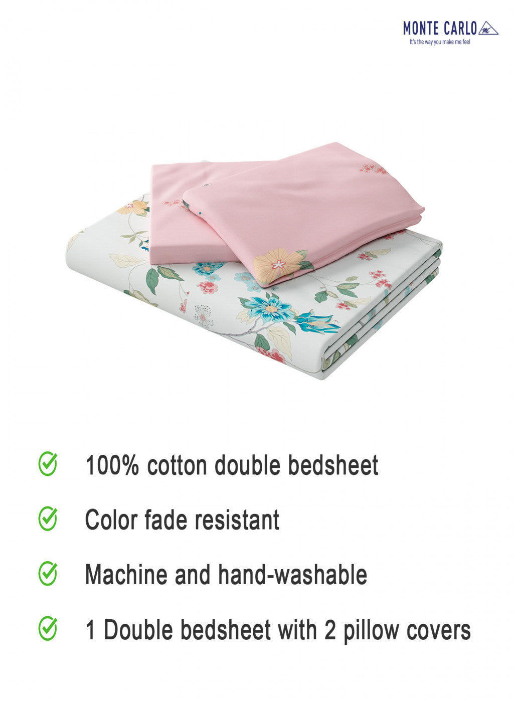 Multicolor 200 TC Bedsheet with 2 Pillow Covers (Romance)