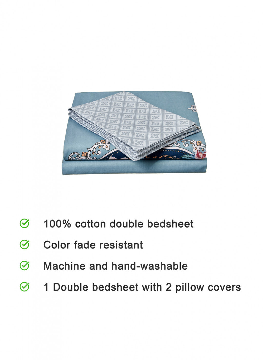 Multicolor 128 TC Bedsheet with 2 Pillow Covers (Romance)