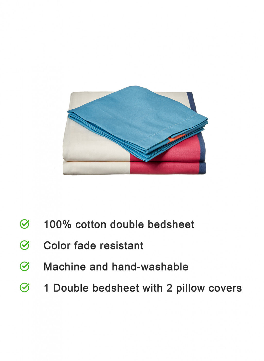 Multi Color 128/68 TC Bedsheet with 2 Pillow Covers