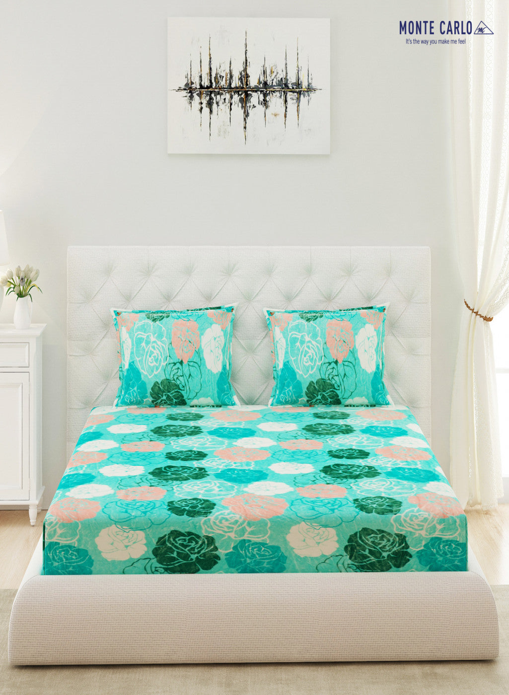 Multicolor 280 GSM Bedsheet with 2 Pillow Covers (Rosemery)