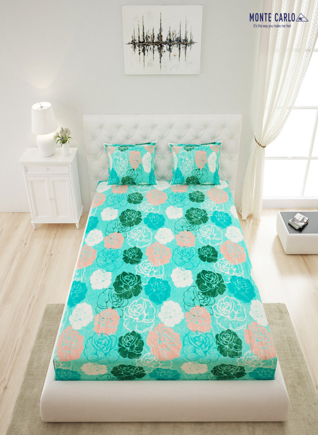 Multicolor 280 GSM Bedsheet with 2 Pillow Covers (Rosemery)