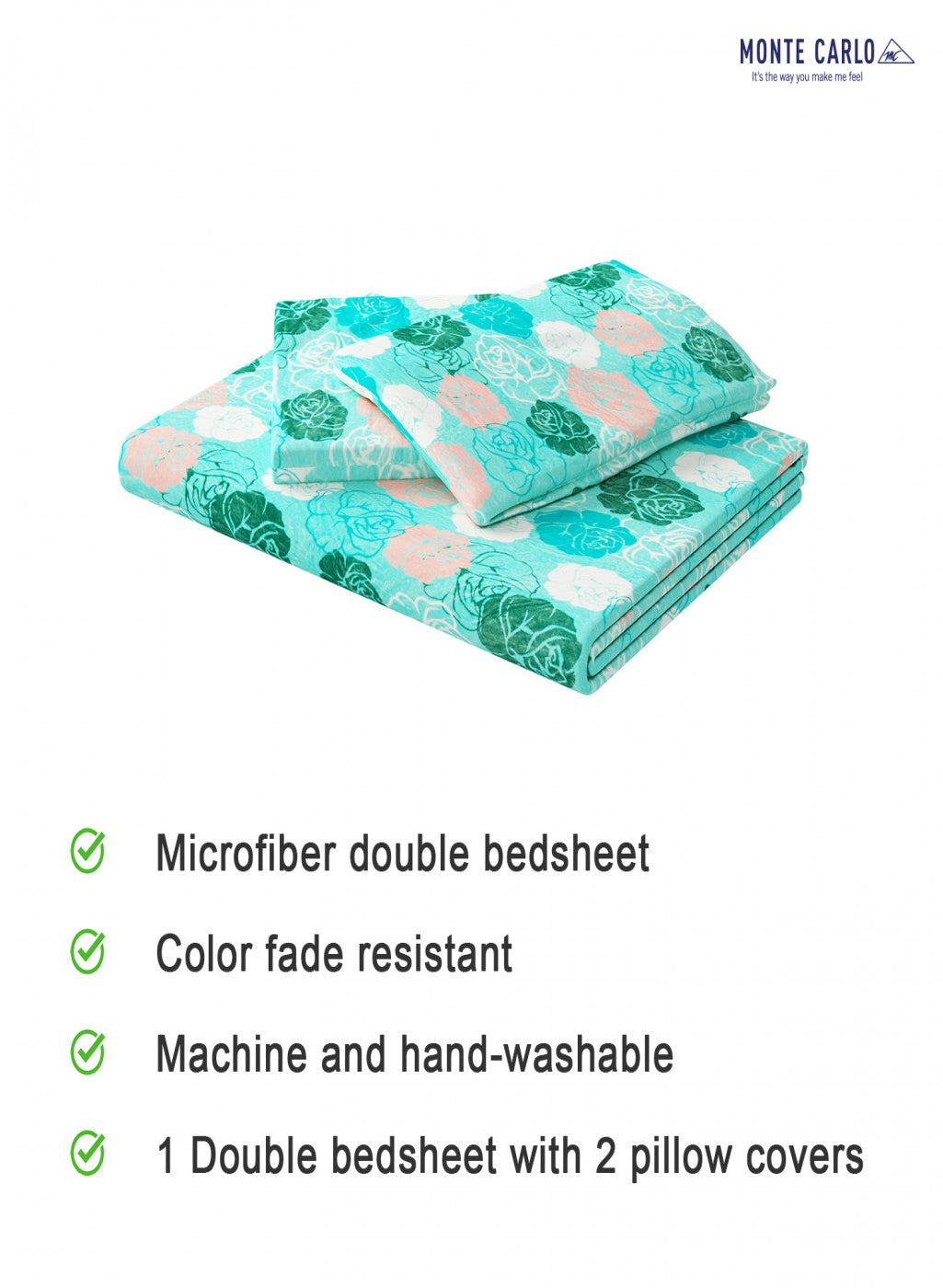 Multicolor 280 GSM Bedsheet with 2 Pillow Covers (Rosemery)