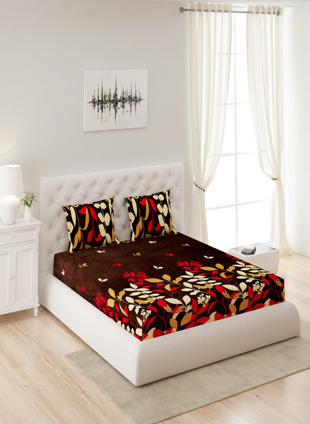 Multicolor 280 GSM Bedsheet with 2 Pillow Covers (Ruby Gold)