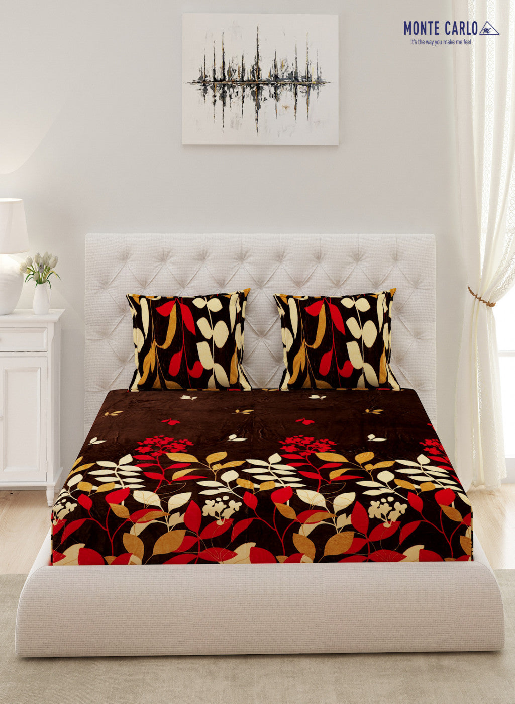 Multicolor 280 GSM Bedsheet with 2 Pillow Covers (Ruby Gold)