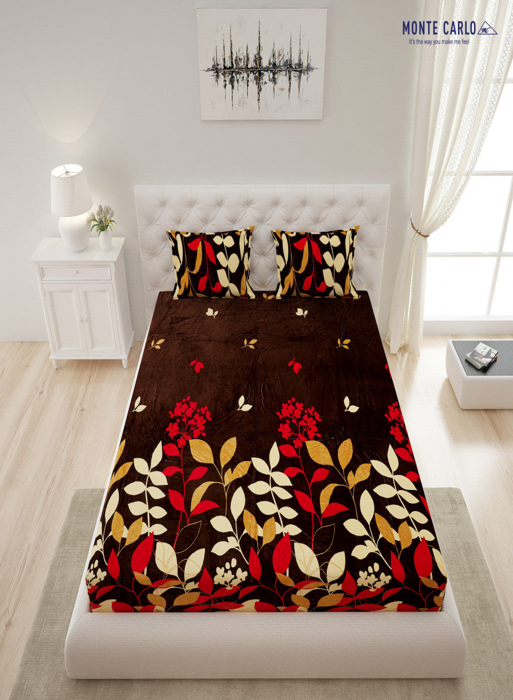 Multicolor 280 GSM Bedsheet with 2 Pillow Covers (Ruby Gold)