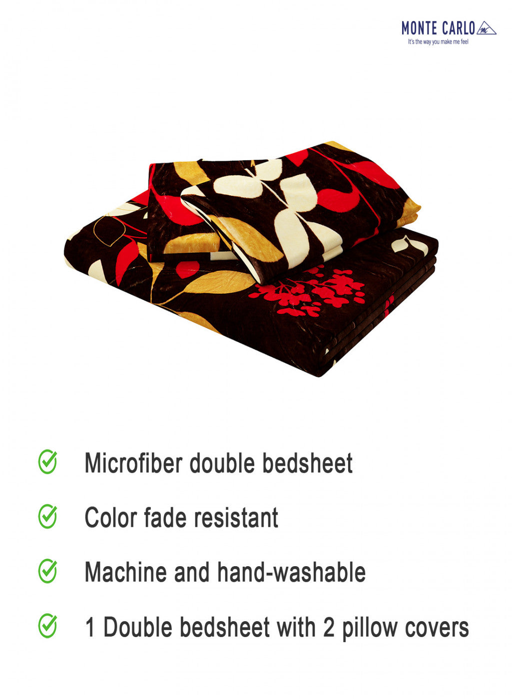 Multicolor 280 GSM Bedsheet with 2 Pillow Covers (Ruby Gold)