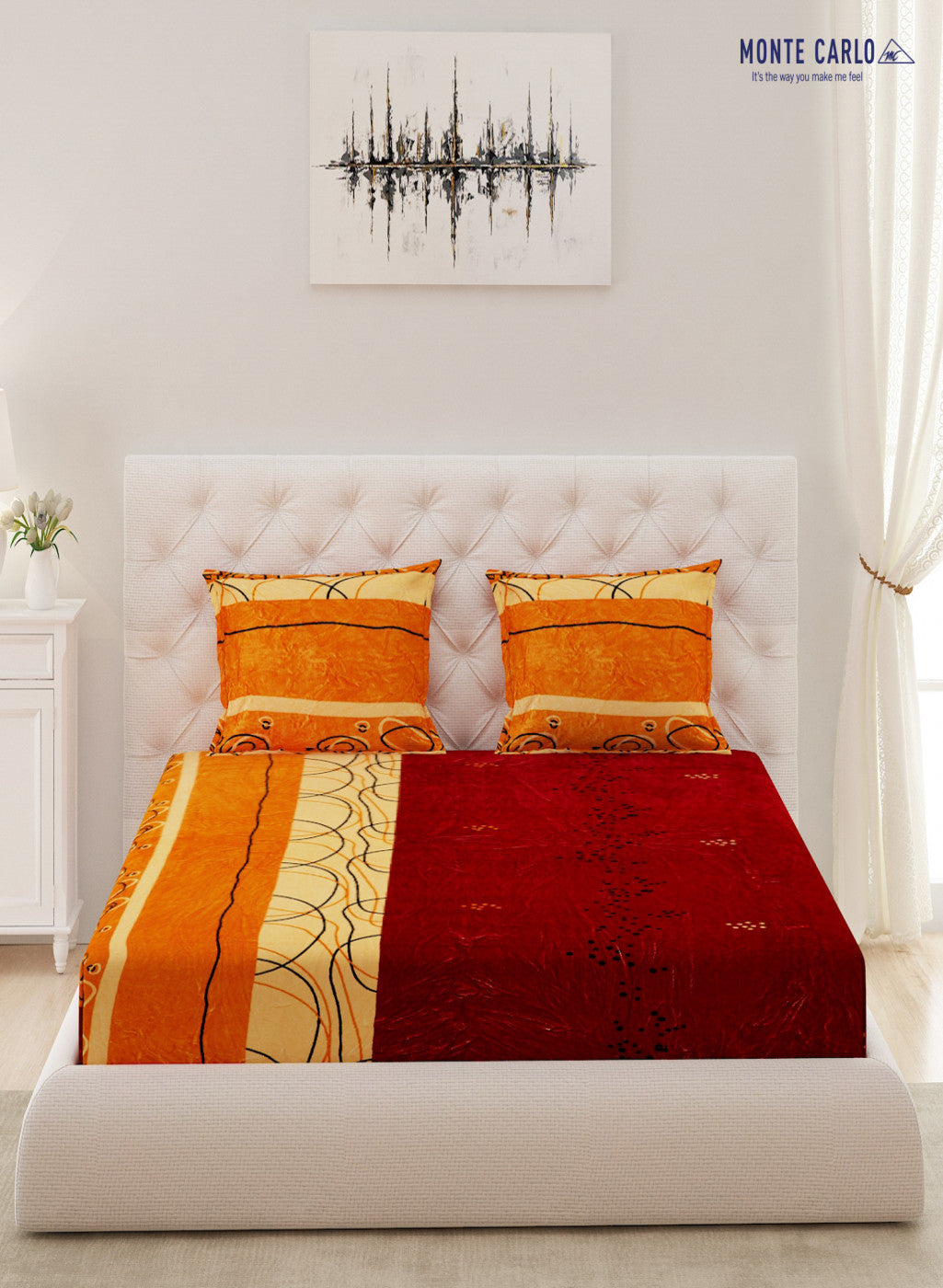 Multicolor 280 GSM Bedsheet with 2 Pillow Covers (Ruby Gold)