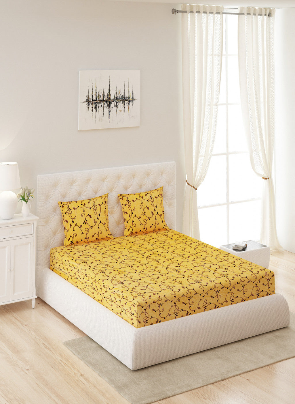 Multicolor 300 GSM Bedsheet with 2 Pillow Covers (Sabina)