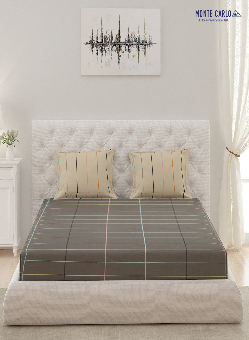 Multicolor 200 TC Bedsheet with 2 Pillow Covers (Santiago Gold)