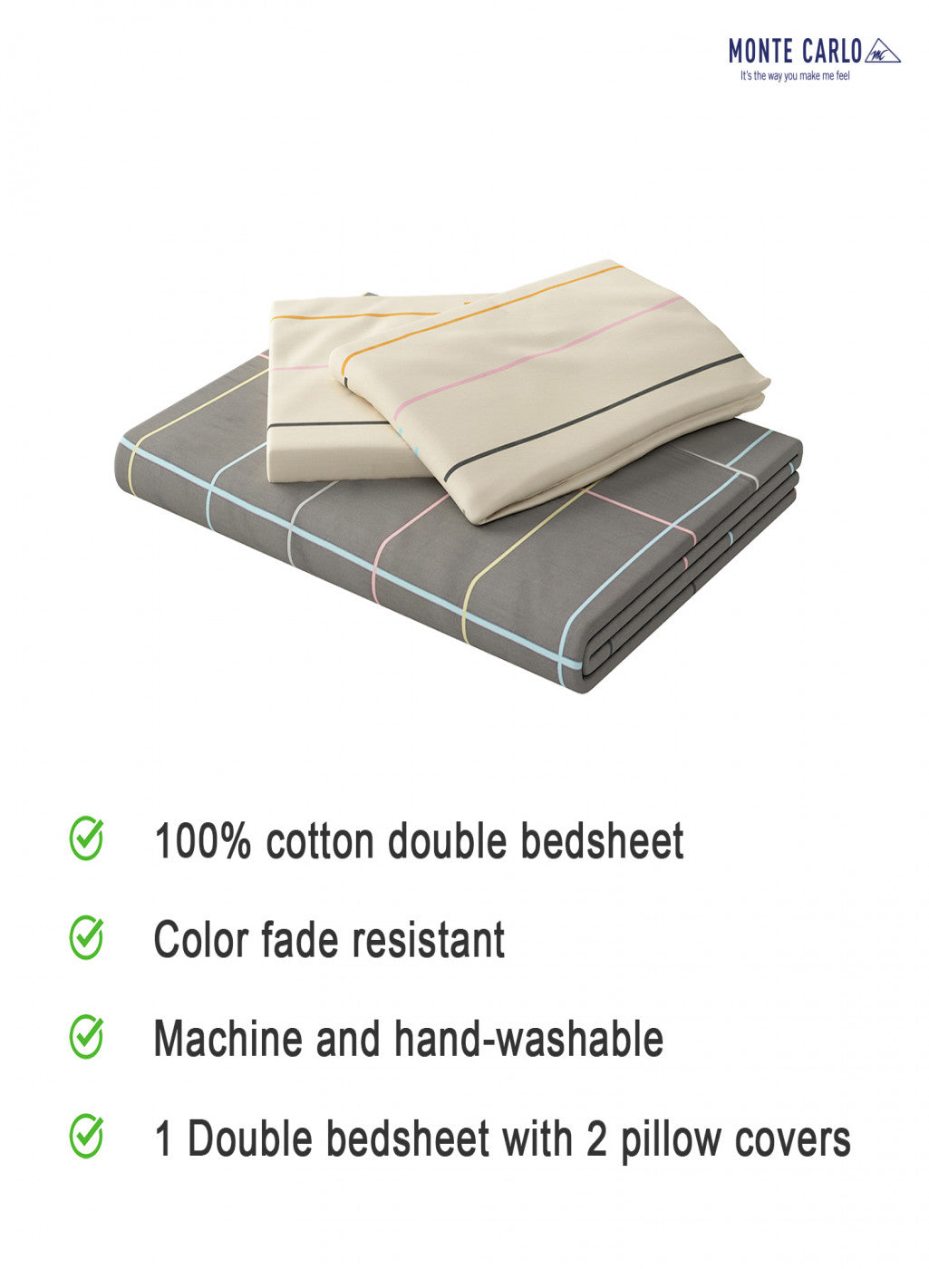 Multicolor 200 TC Bedsheet with 2 Pillow Covers (Santiago Gold)