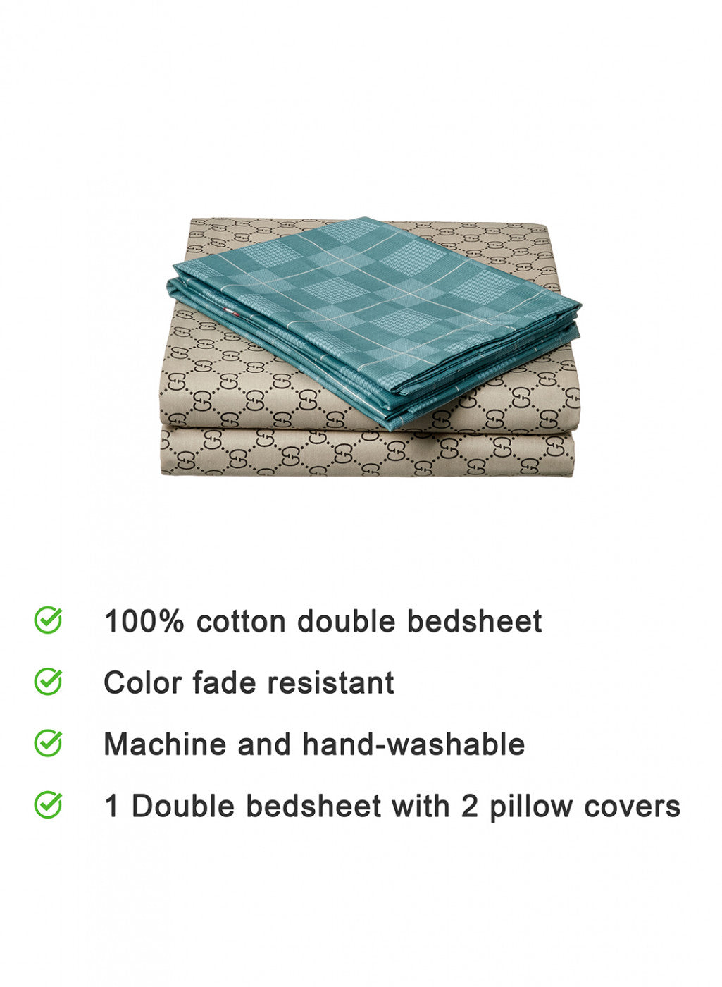 Multicolor 128 TC Bedsheet with 2 Pillow Covers (Santiago Gold)