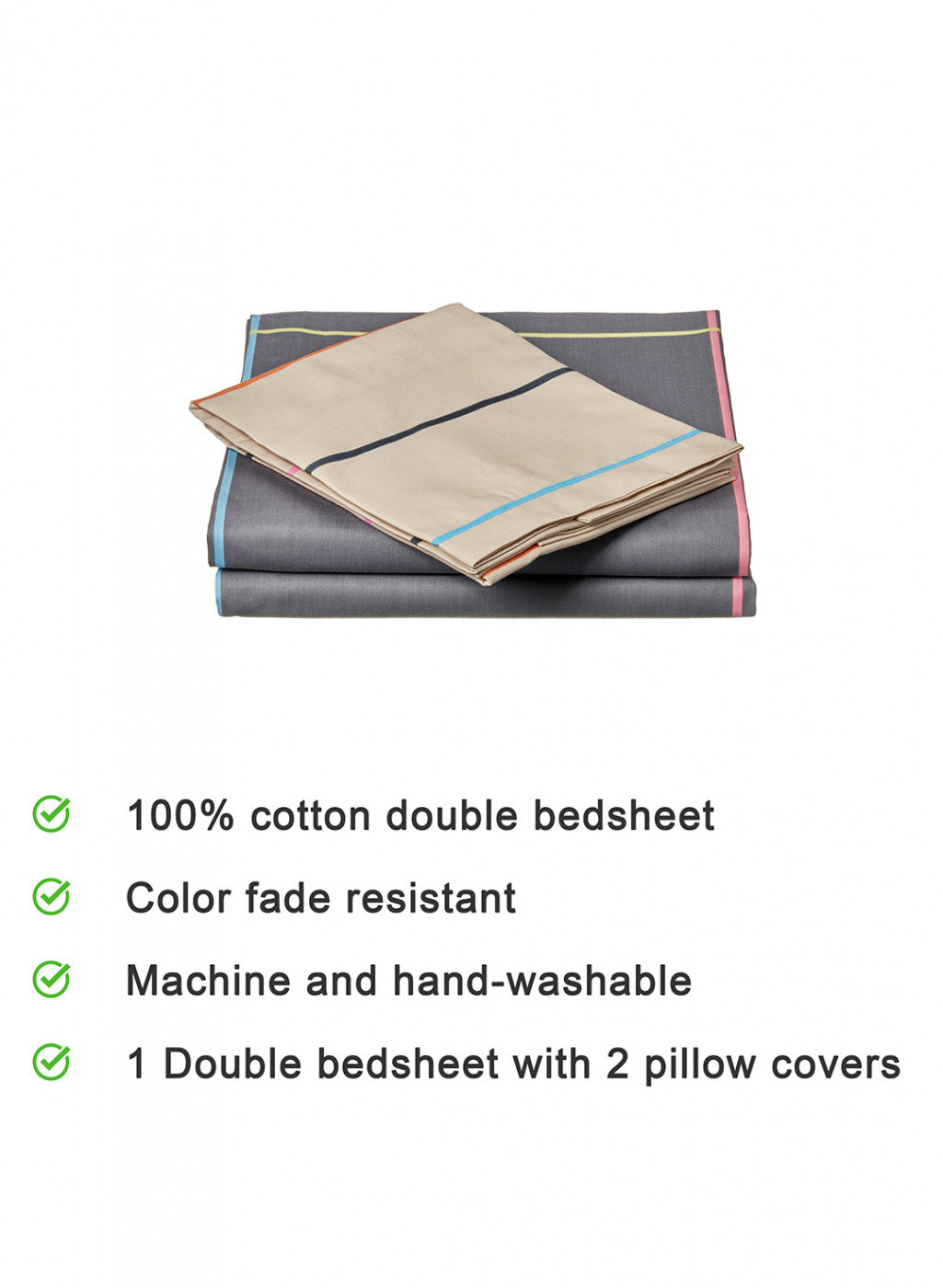 Multi Color 128/68 TC Bedsheet with 2 Pillow Covers