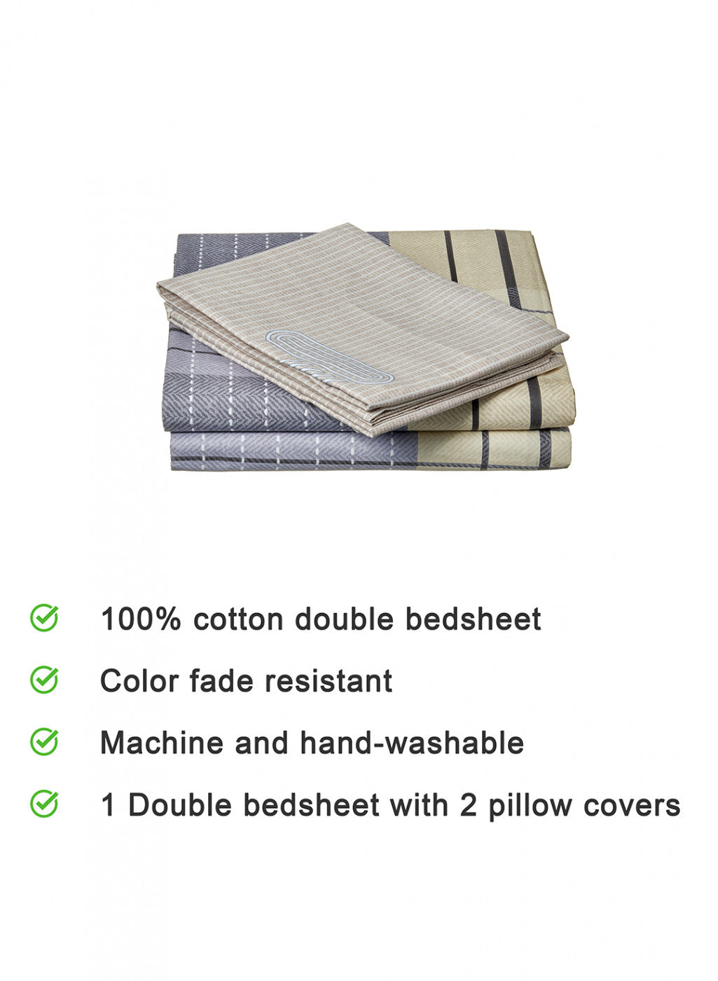 Multicolor 128 TC Bedsheet with 2 Pillow Covers (Santiago Gold)