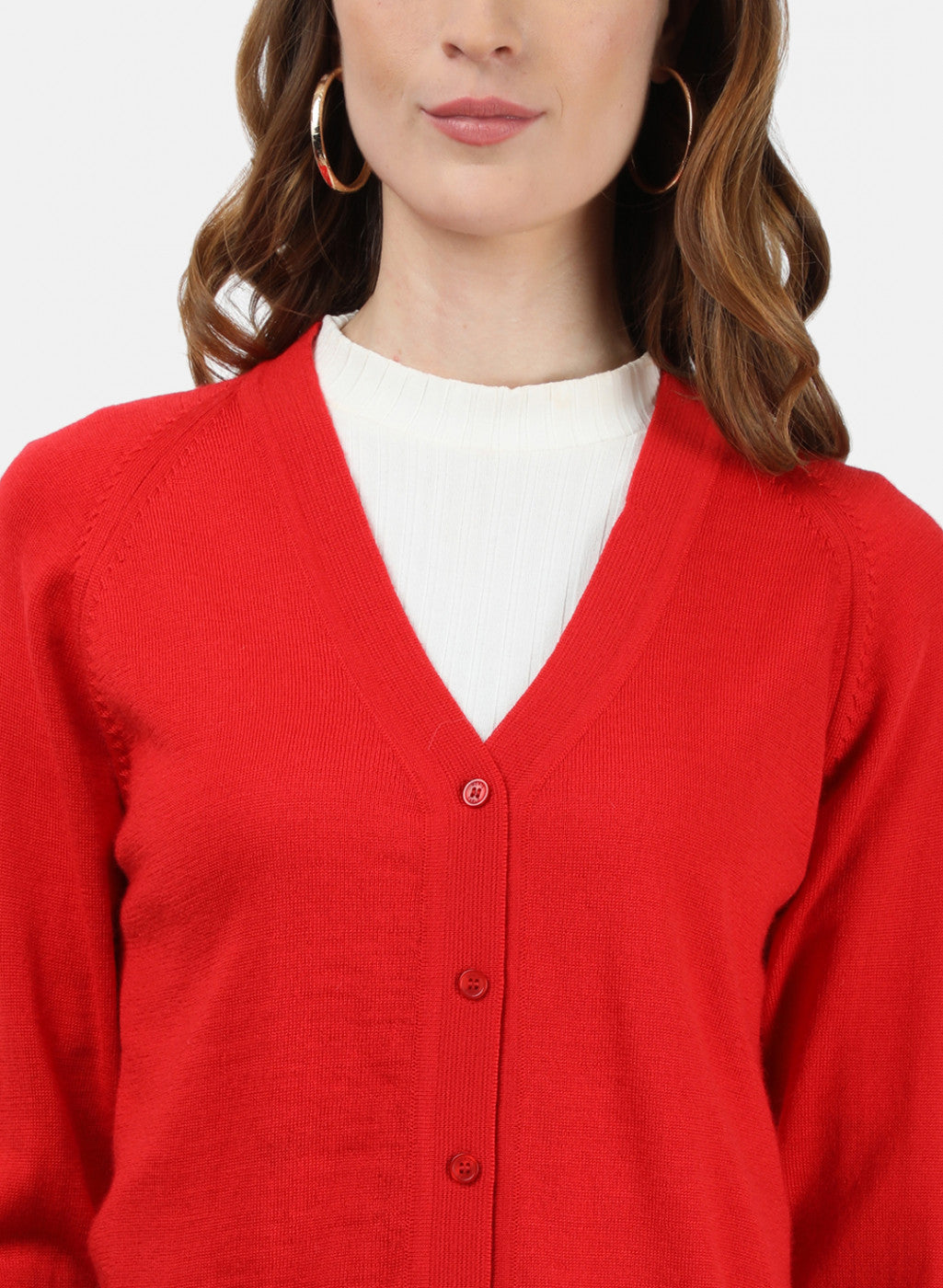 Women Red Solid Cardigan