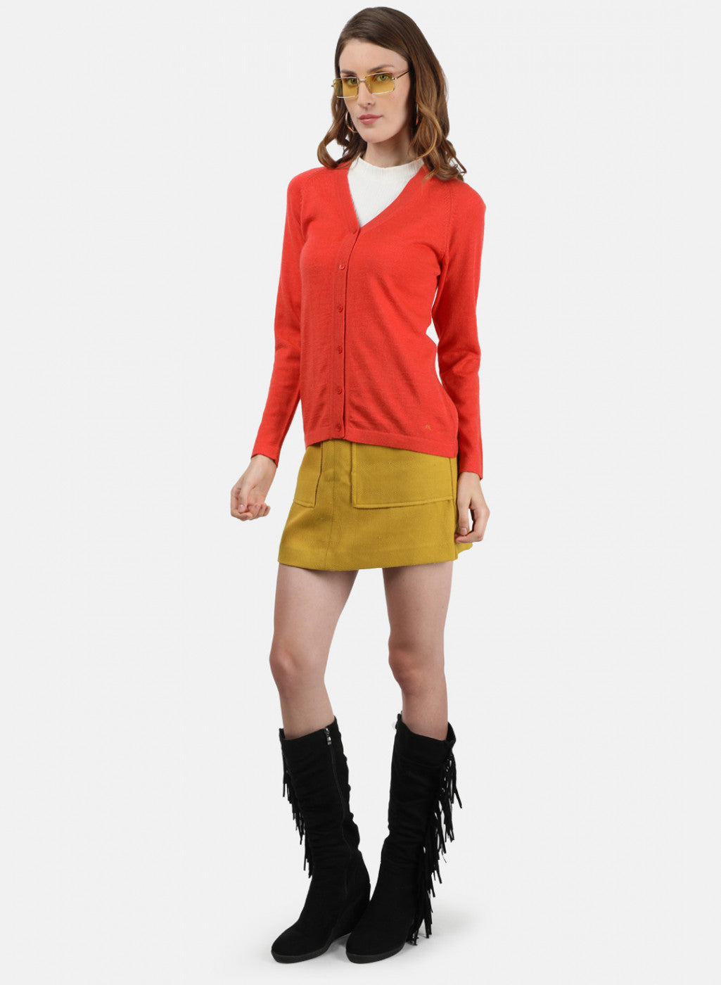 Women Orange Solid Cardigan