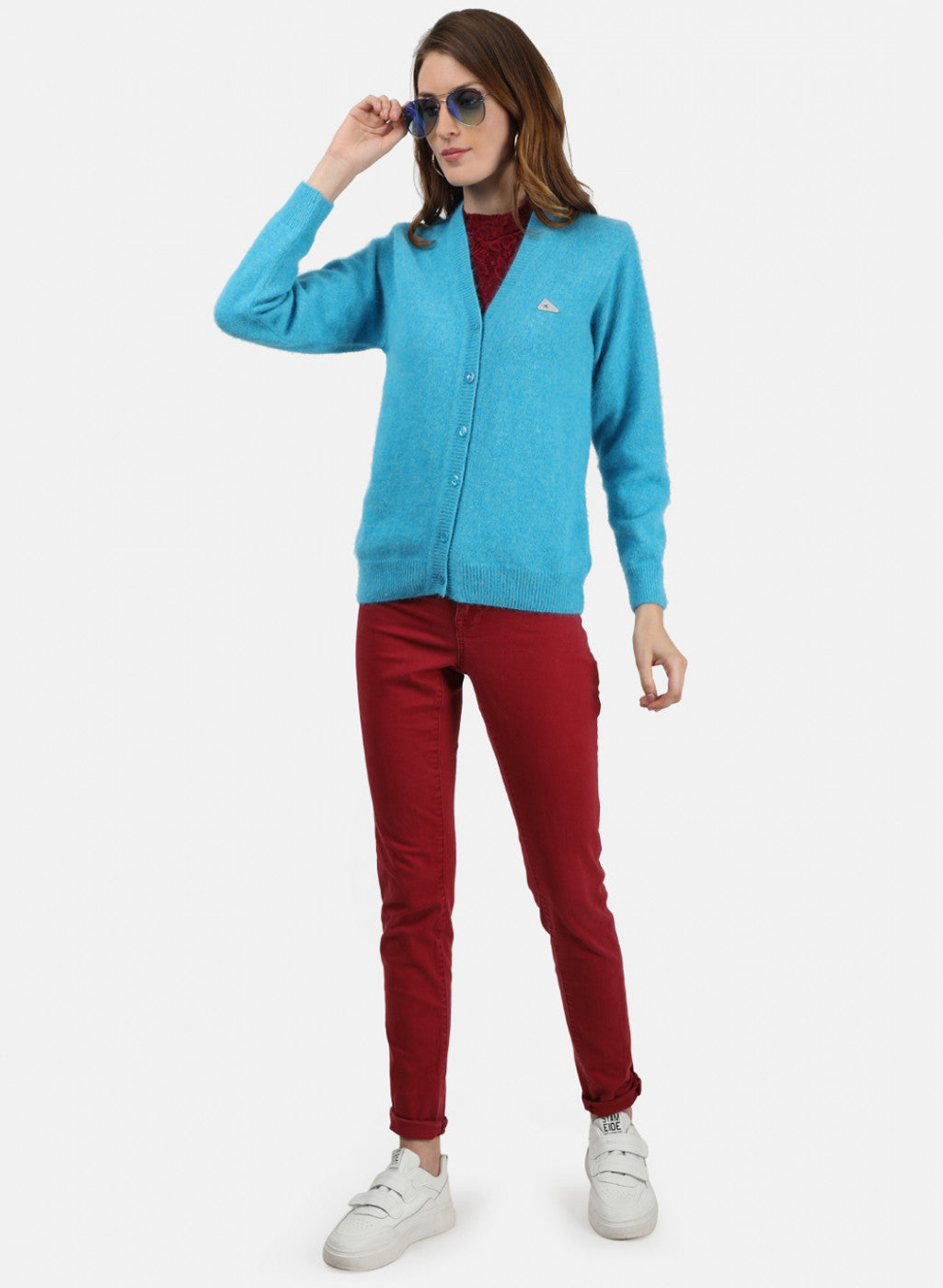 Women Blue Solid Cardigan