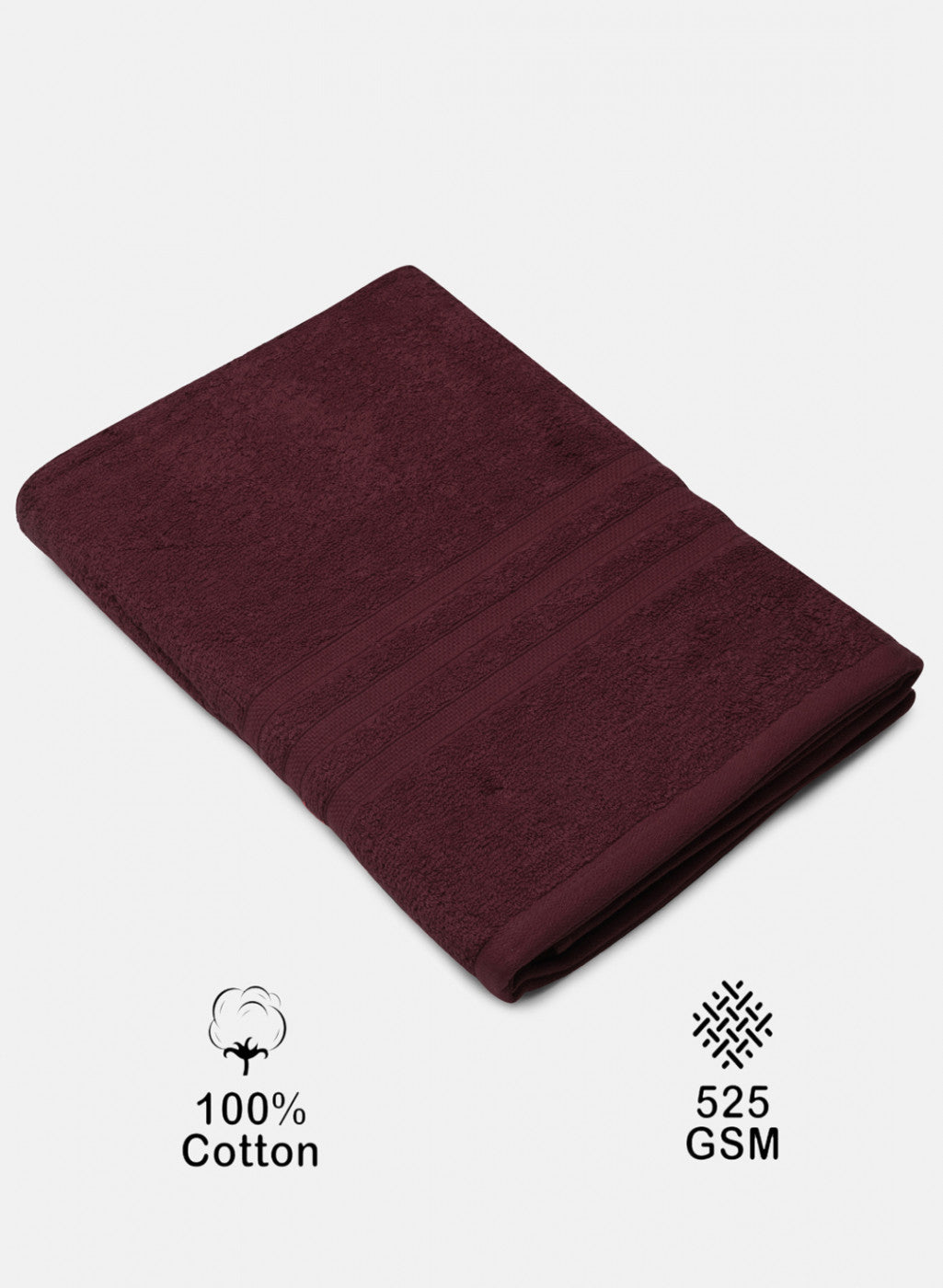 Maroon Cotton 525 GSM Bath Towel