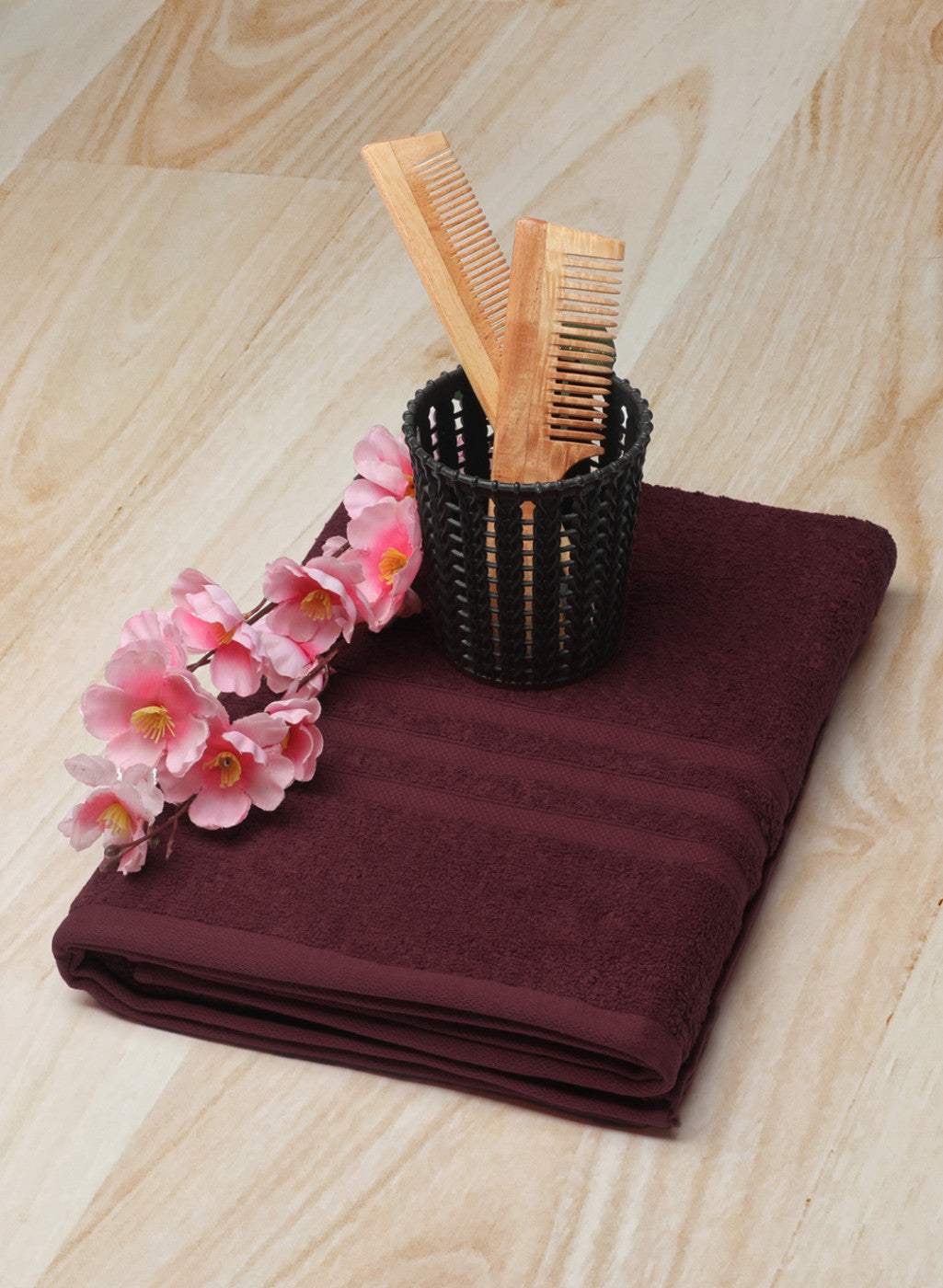 Maroon Cotton 525 GSM Bath Towel