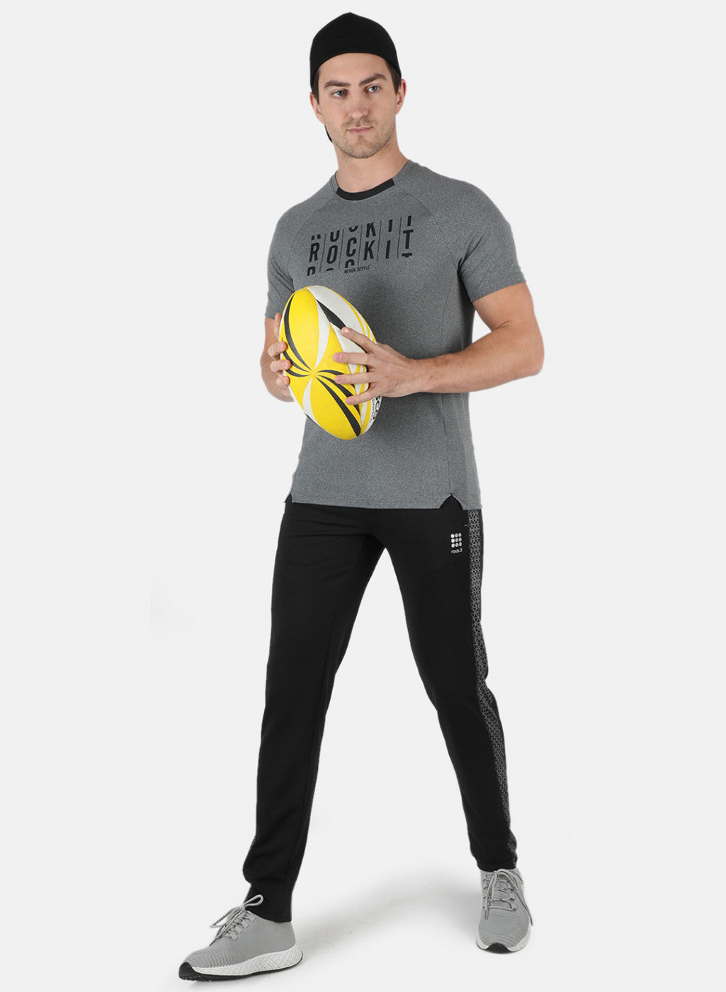 Rock.it Men Grey Self Design Round Neck T-Shirt