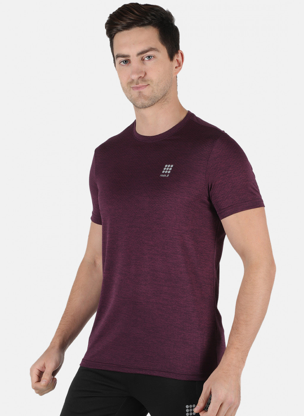 Rock.it Men Purple Self Design Round Neck T-Shirt