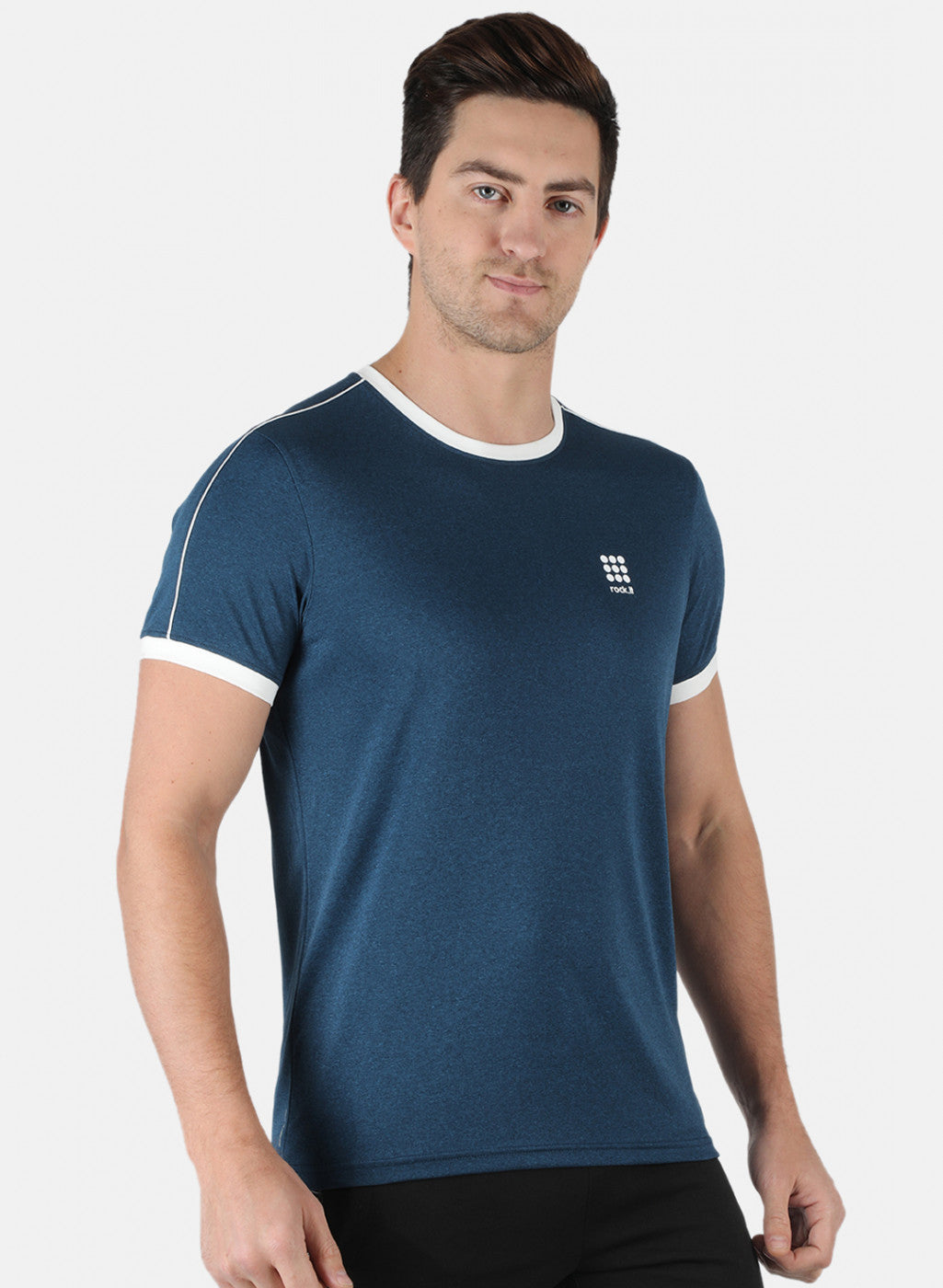 Rock.it Men Royal Blue Self Design Round Neck T-Shirt