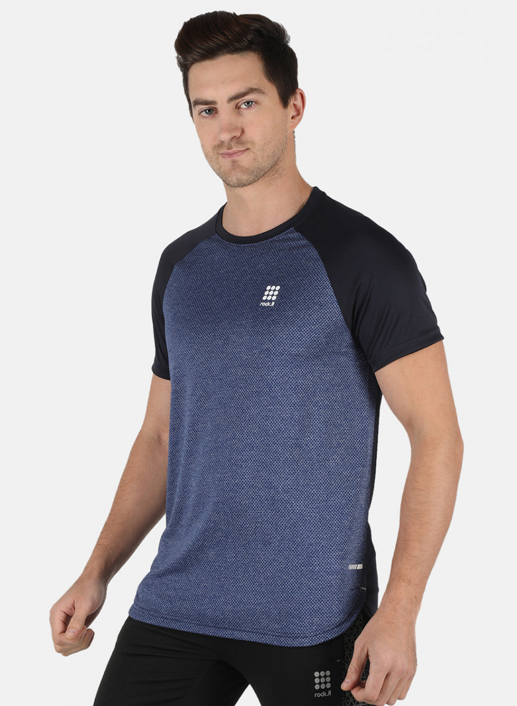 Rock.it Men Blue Self Design Round Neck T-Shirt