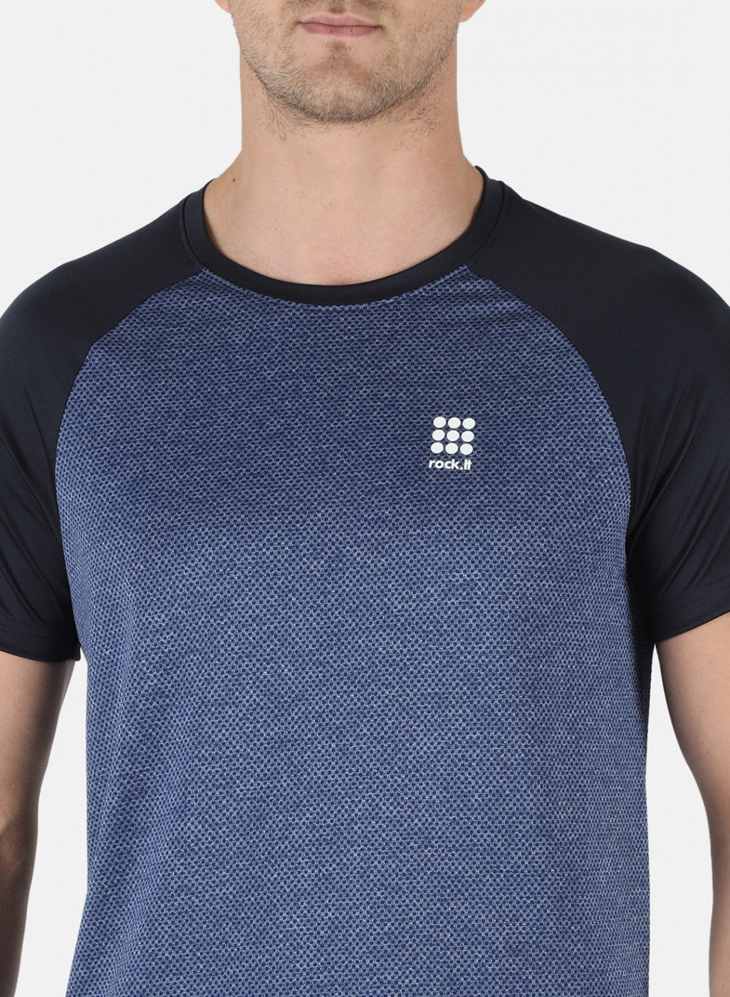 Rock.it Men Blue Self Design Round Neck T-Shirt