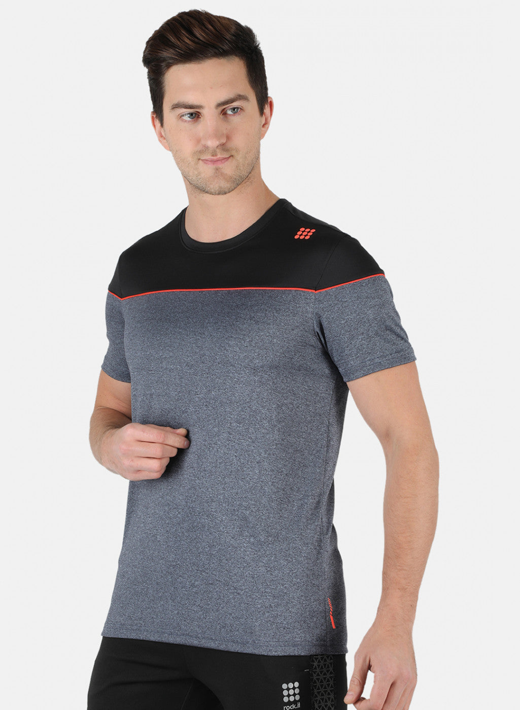 Rock.it Men Grey Self Design Round Neck T-Shirt
