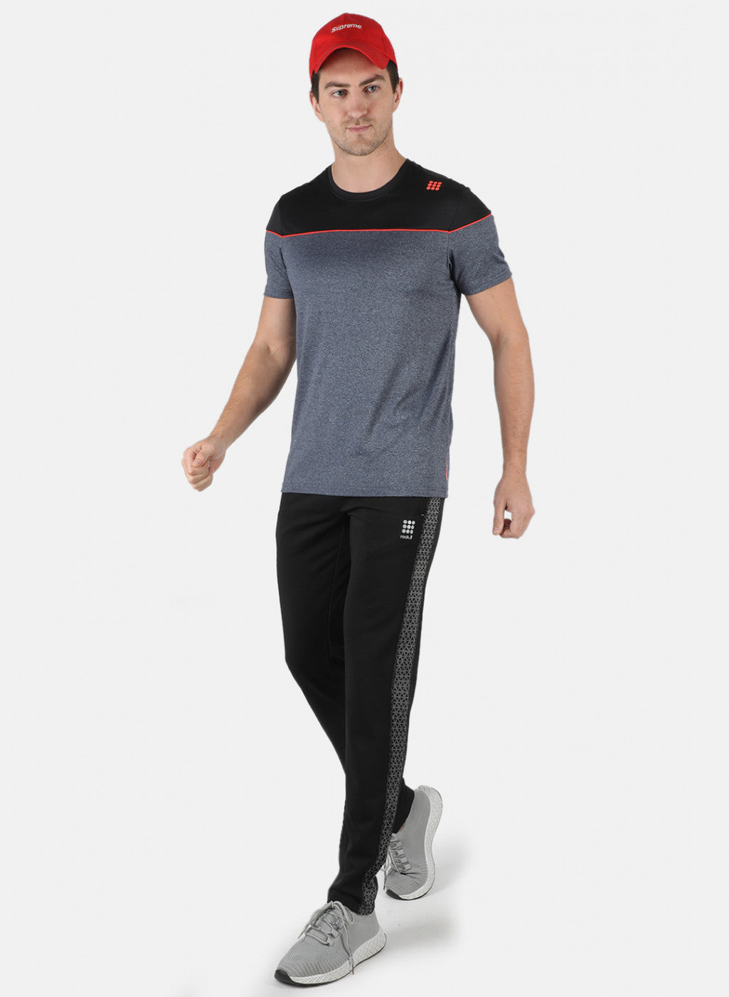 Rock.it Men Grey Self Design Round Neck T-Shirt