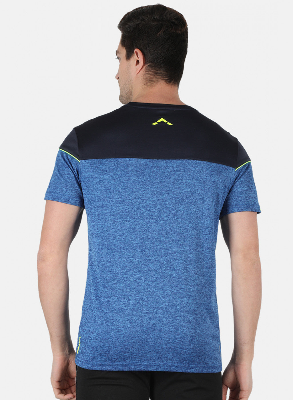 Men Royal Blue Self Design Round Neck T-Shirt