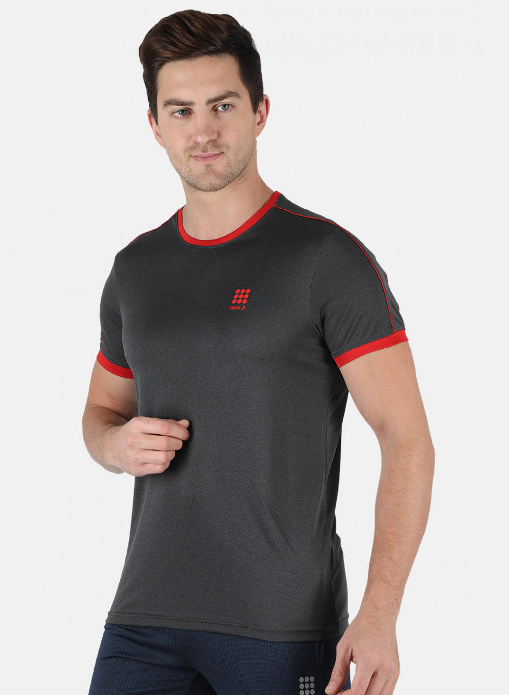 Rock.it Men Grey Self Design Round Neck T-Shirt