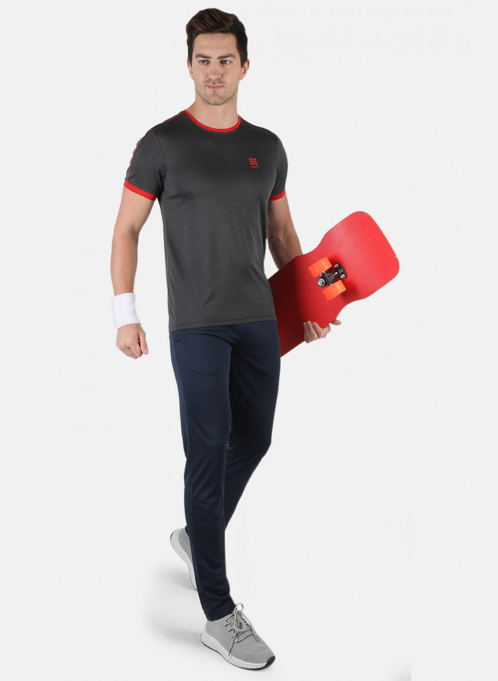 Rock.it Men Grey Self Design Round Neck T-Shirt