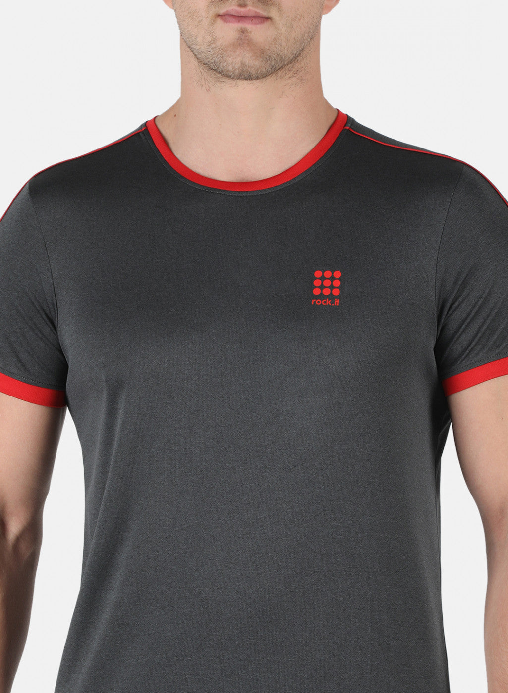 Rock.it Men Grey Self Design Round Neck T-Shirt