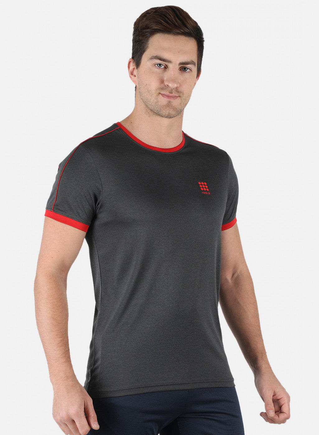 Rock.it Men Grey Self Design Round Neck T-Shirt