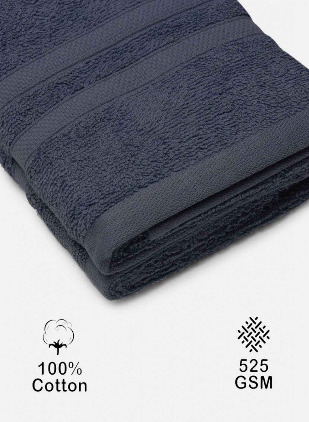 Navy Blue Cotton 525 GSM Hand Towels (Pack of 2)