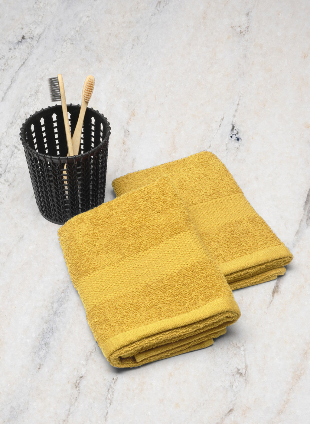 Yellow Cotton 400 GSM Hand Towels (Pack of 2)