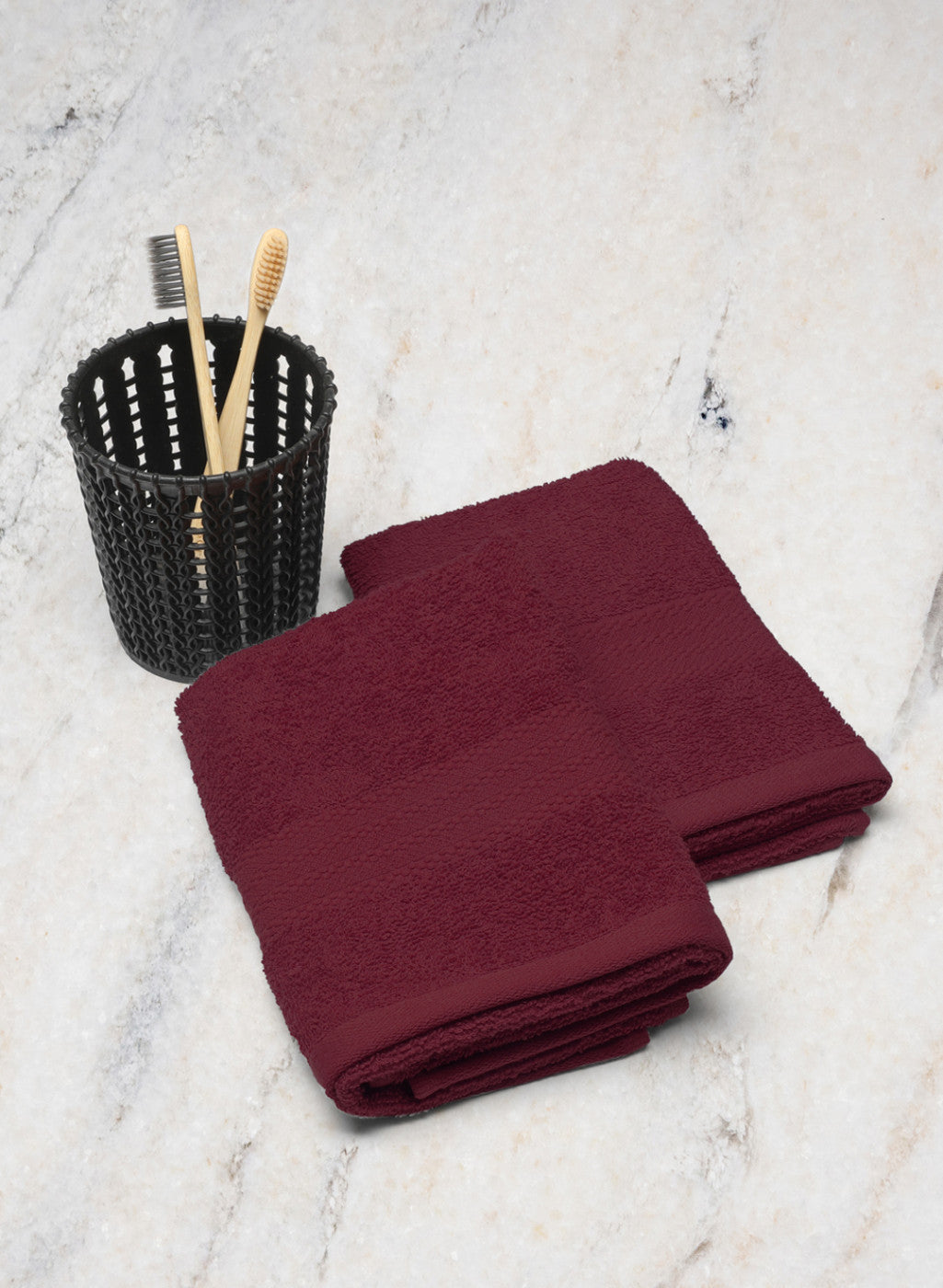 Maroon Cotton 400 GSM Hand Towels (Pack of 2)